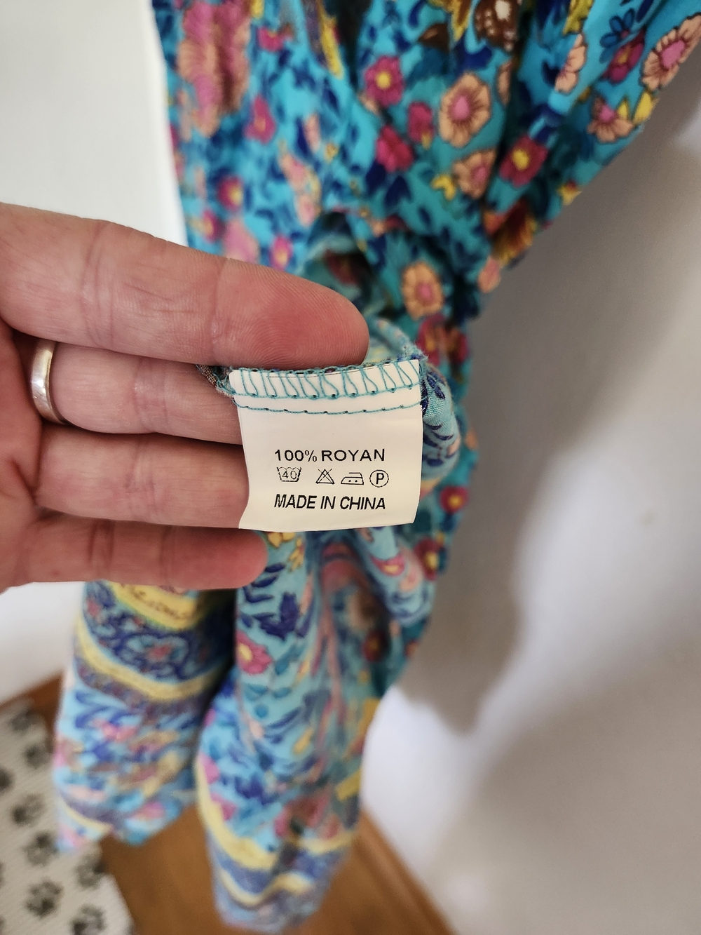 Bright Floral Mini Wrap Dress in Turquoise - Picture 6 of 9
